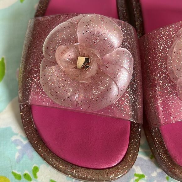 Kate Spade Jelly Slides Glitter Pink Flower - 8 - Picture 2 of 12